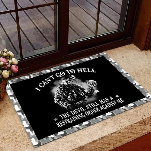 Veteran Doormat Welcome Rug I Can't Go To Hell The Devil Still Has A Restraining Door Mats