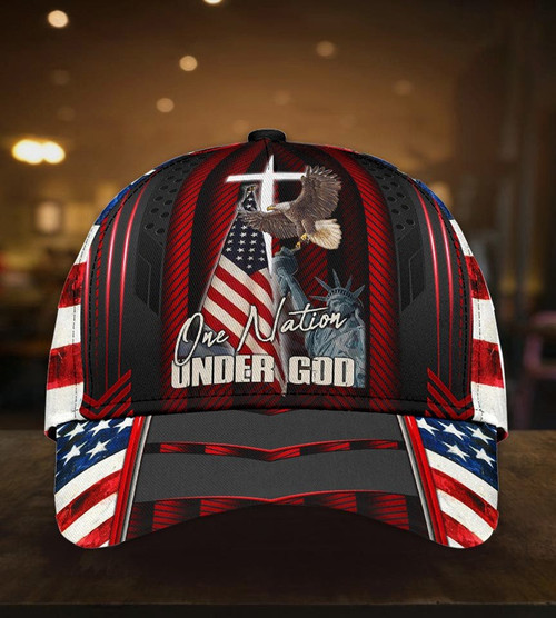 Personalized Jesus Cap, One Nation under God Veteran 3D Baseball Cap, 4th of July Veteran Hat for Him