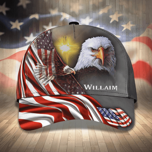 Personalized American Flag Eagle 3D Baseball Cap, Eagle Hat for Him Veteran Gift