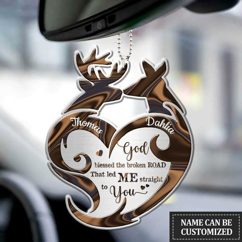 Personalized God Blessed The Broken Road Car Hanging Deer 2D Flat Ornament