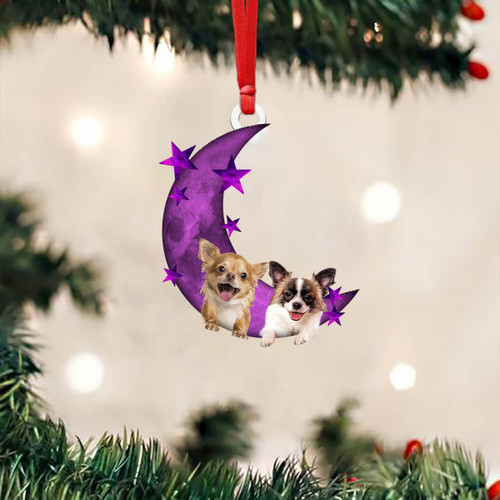 Chihuahua On Purple Moon Christmas Ornament Unique Puppy Dog Ornament Cute Christmas Gift 2022, 2D Flat Ornament
