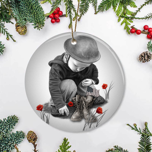 Kid Remember Poppy Soldier Boost Ornament Raising Patriotic Kids Memorial Christmas Ornament, 2D Flat Ornament