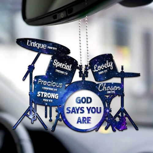God Say You Are Unique Drum Rear View Mirror Ornament Best Gifts For Drummers 2D Flat Ornament