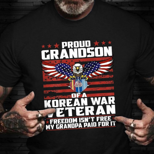 Proud Grandson Of A Korean Veteran Shirt Eagle American Flag T-Shirt Veterans Day Gifts