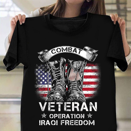 Combat Veteran Operation Iraqi Freedom Shirt Vintage Graphic American Flag Shirt Veterans Gift