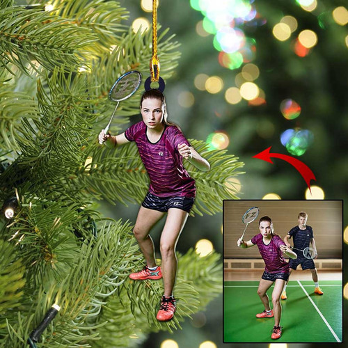 Custom Photo Badminton Players Christmas Ornament for Man and Woman Badminton Lovers, 2D Flat Ornament