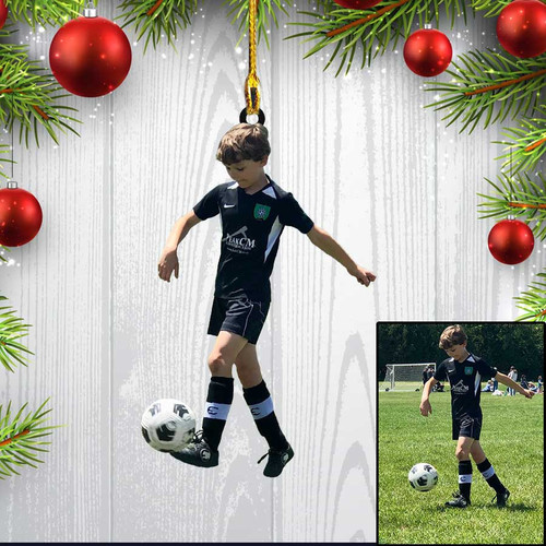 Custom Photo Soccer Christmas Ornament for Son, World Cup 2023 Soccer Acrylic Ornament for Son, 2D Flat Ornament