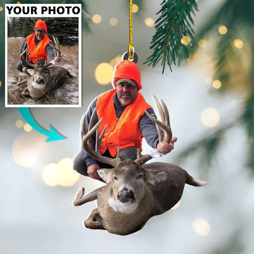 Custom Photo Deer Hunting Father Christmas Ornament for Deer Hunting Lovers 2D Flat Ornament