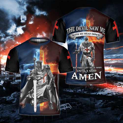 Jesus Shirt, Jesus Christ, The Devil Saw Me Until I Said Amen American Flag All Over Printed Shirts