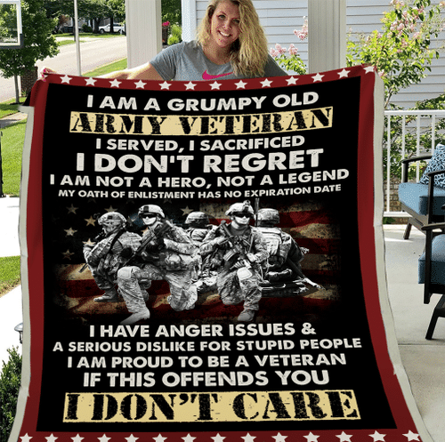 Army Veteran Blanket I Am A Grumpy Old Army Veteran I Served, I Sacrificed USAM Fleece Blanket