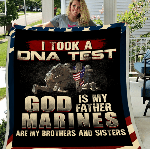 Marine Veteran, I Took A DNA Test God Is My Father Marines Are My Brothers Fleece Blanket ATM-MRBL4
