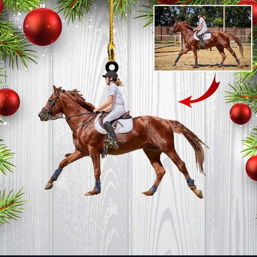 Custom Photo Horse Christmas Ornament for Horse Girl, Horse Farmhouse Ornament for Him and Her, Son and Daughter, 2D Flat Ornament