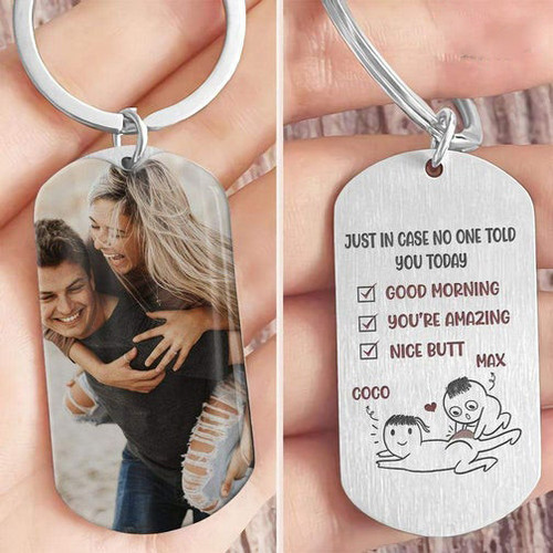 Personalized Good Morning Nice Butt Couple 2D Keychain, Funny valentine 2D Keychain