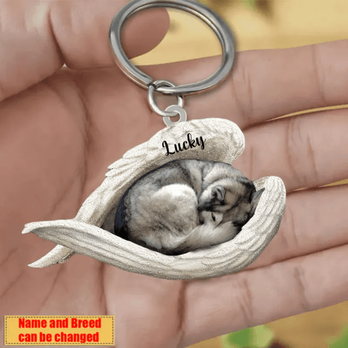 Personalized Husky Angel Keychain In The Wings Acrylic Keychain Memorial Dog Gifts