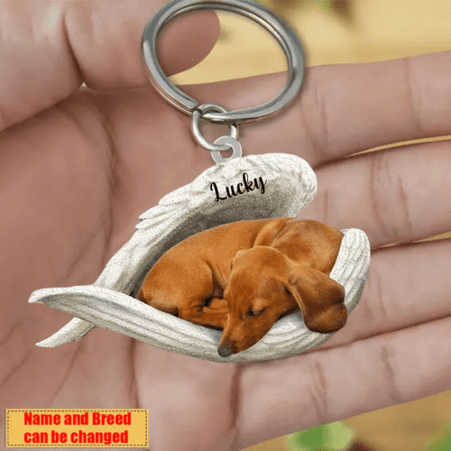 Personalized Dachshund Angel Keychain In The Wings Acrylic Keychain Memorial Dog Gifts