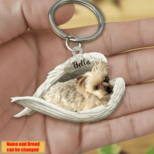 Personalized Yorkshire Terrier Angel Keychain In The Wings Acrylic Keychain Memorial Dog Gifts