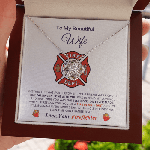 To My Beautiful Wife Necklace Firefighter Gift Meeting you was faate becoming your friend was a choice but falling in love with you was beyond my cont