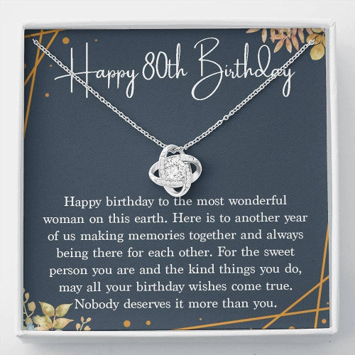 80th Birthday Necklace Gift for Mom Grandma 80th Birthday Gifts for Women 80 Years Old Jewelry Love Knot Necklace Meaningful Message Card Gift Box f