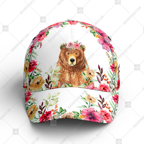 Bear Cute With Flower Baseball Cap Classic Hat - Unisex Sports Adjustable Cap - Gift For Everyone