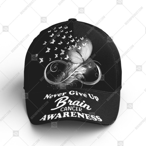 Brain Cancer Awareness Baseball Cap Never Give Up Feathers Butterfly Symbol Baseball Cap Classic Hat - Unisex Sports Adjustable Cap