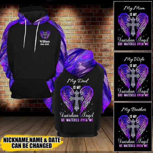 My Guardian Angel Watches Over Me 3D Hoodie, Personalized Memorial Hoodie 3D All printed