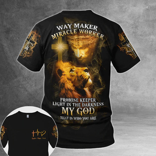 Faith Hope Love God 3D Shirt Way Maker Miracle Worker Lion With Cross 3D All Over Print Shirt Hoodie Zip Hoodie