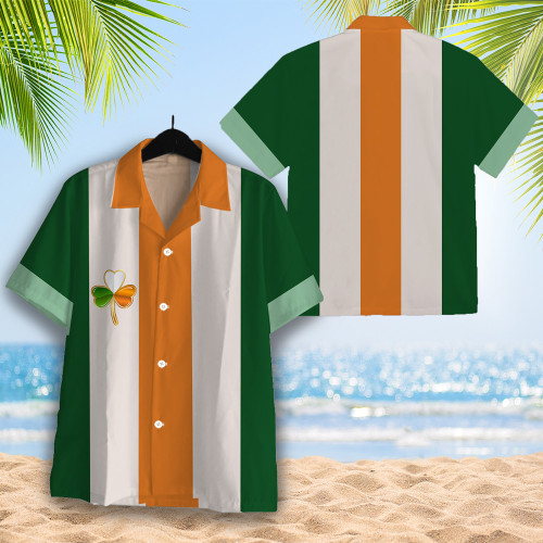 [Hawaii Shirt] Mens St Patrick?s Day Green Shamrock Print Casual Breathable Short Sleeve Hawaiian Shirts