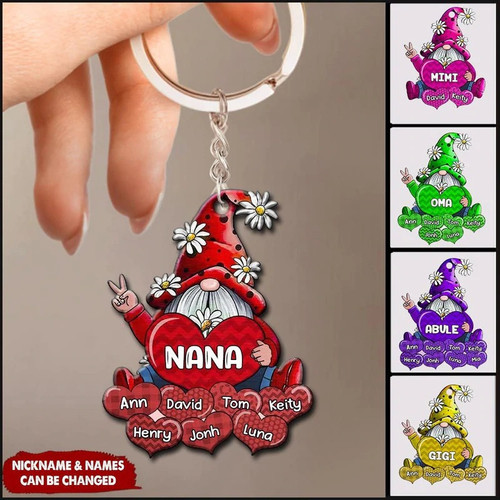 Colorful Grandma- Mom Gnome Loves Sweet Heart Kids, Mother's Day Personalized Acrylic 2D Keychain