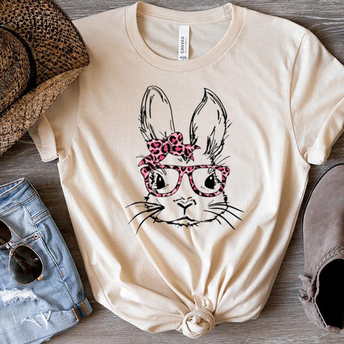 Funny Easter Shirts, Bunny With Leopard Glasses T-Shirt