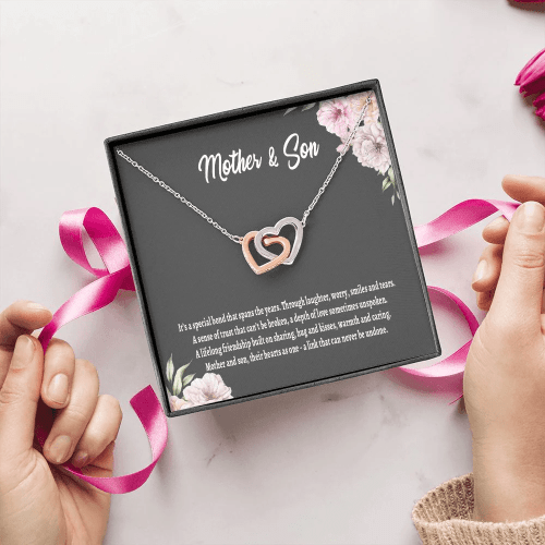 Mom Gifts From Son, Mother & Son It's A Special Bond That Spans Interlocking Hearts Necklace
