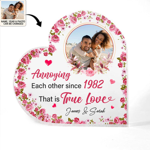 Women's Day, Valentine Gift Annoying Each Other Since - Personalized Heart Shaped Acrylic Plaque - Gift For Couple
