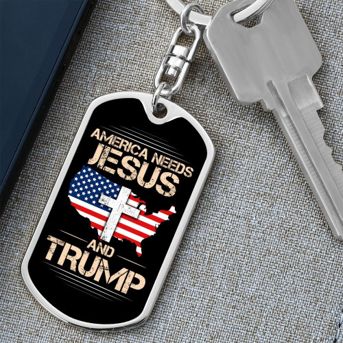 America Needs Jesus and Trump Dog Tag Keychain