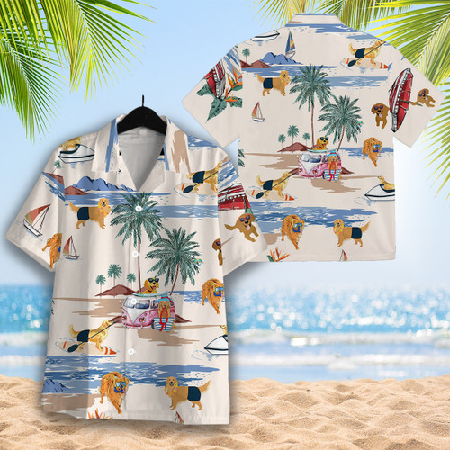 Golden Retriever Summer Beach Hawaiian Shirt, Hawaiian Shirts for Men Short Sleeve Aloha Beach Shirt