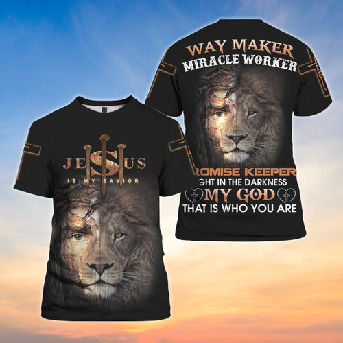Christian Shirt Way Maker Miracle Worker Promise Keeper Lion 3D All Over Printed Shirt