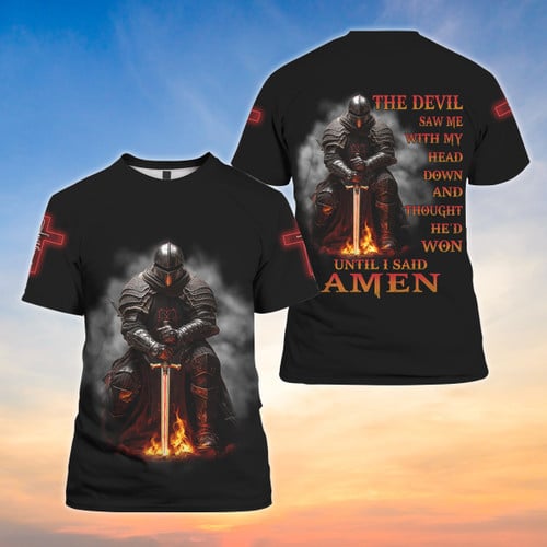 Christian T-Shirts, The Devil Saw Me with My Head Down T-Shirt, Christian 3D Shirt for Men