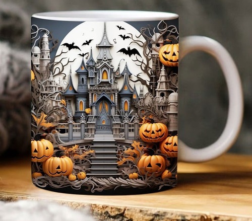 3D Halloween Landscape Haunted House Mug Edge-to-Edge Mug