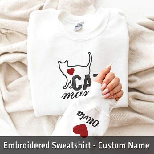 Embroidered Sweatshirt Cat Mama Cat Mum Custom Name Gift For Cat Lovers