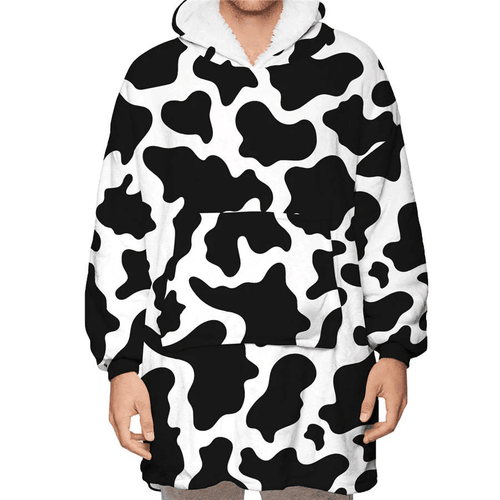 Black And White Cow Pattern Unisex Design Hoodie Blanket