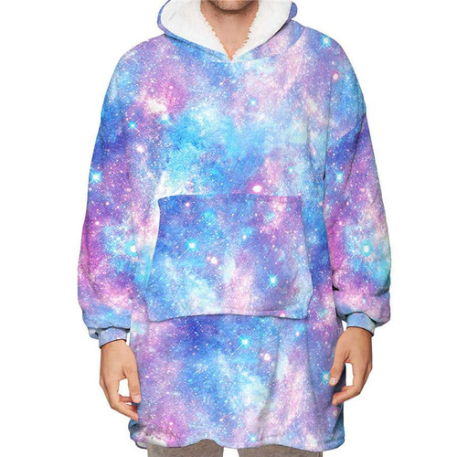 Blue And Purple Galaxy Space Pattern Design Hoodie Blanket