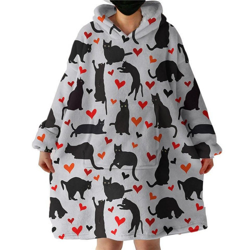 Cat Love Hearts On White Background Design Hoodie Blanket
