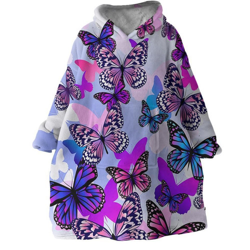Purple And Blue Butterflies Design Hoodie Blanket