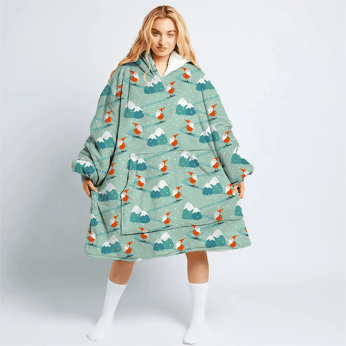 Christmas Gnomes Are Skiing On Mountains Hoodie Blanket