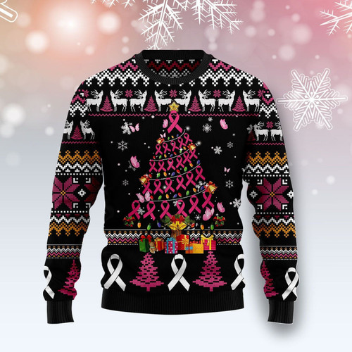 Breast Cancer Awareness Pine Tree Ugly Christmas Sweater Amazing Festival Theme
