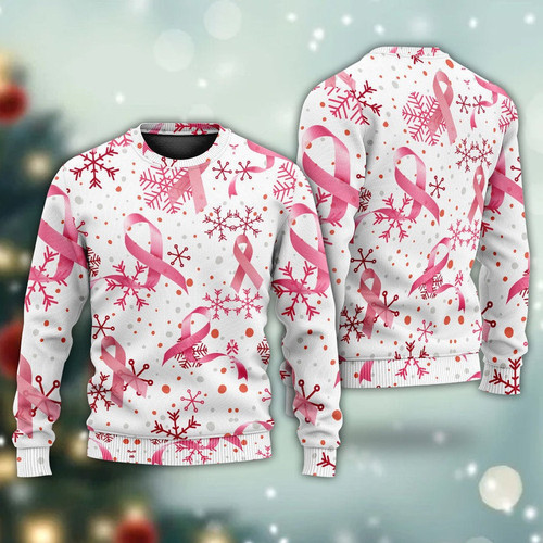 Breast Cancer Pink Ribbon Merry Christmas Ugly Christmas Sweater