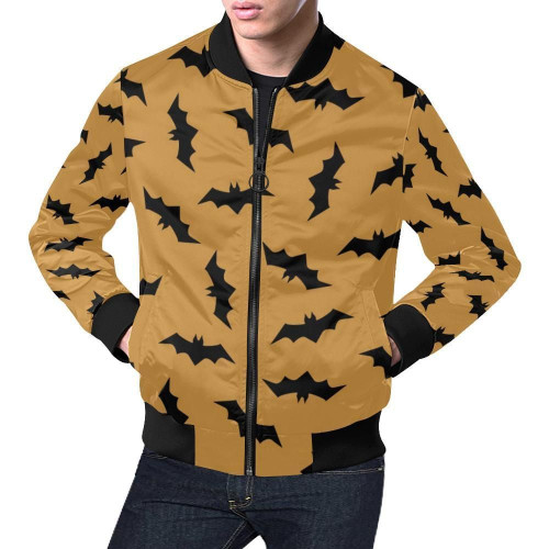 Black Bat Halloween's Day Pattern 3d Printed Unisex Bomber Jacket