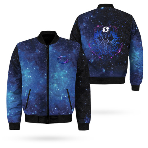 Cancer Zodiac Blue Galaxy Background Printed Unisex Bomber Jacket
