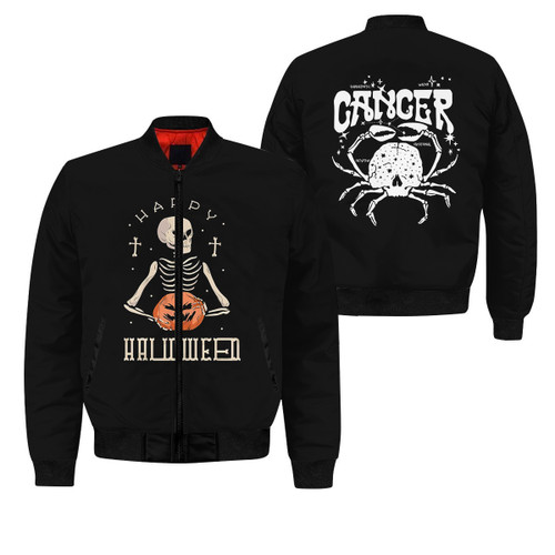 Cancer Characteristics Happy Halloween Skeleton Picture 3d Printed Unisex Bomber Jacket