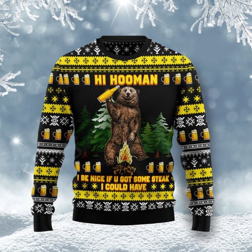 Hi Hooman Beer And Steak Ugly Christmas Sweater