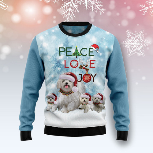 Maltese Peace Love Joy Ugly Sweater Ugly Christmas Sweater