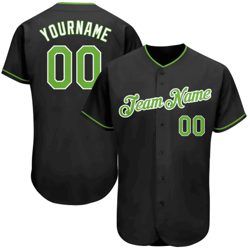 Custom Black Neon Green-White Baseball Jersey